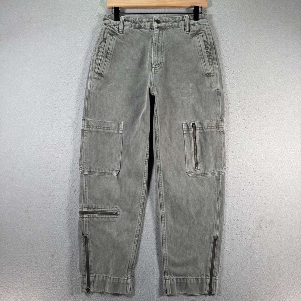 Kancan Cargo Jeans Womens 7/27 Gray Zip High Rise Mom Trendy Denim Heavyweight‎